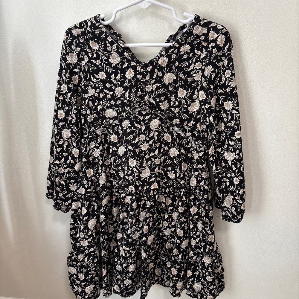 Zara Black Dress with Cream Floral Print